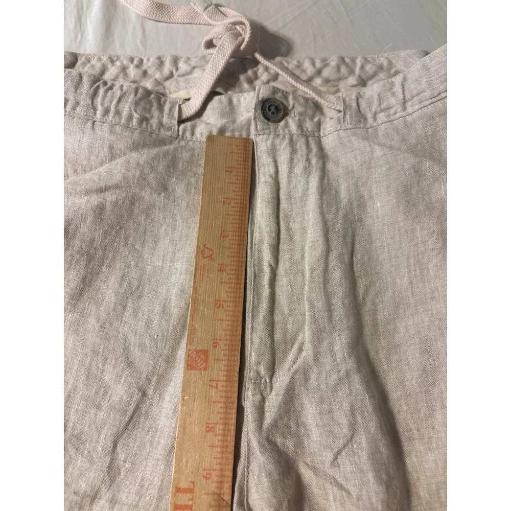 Linen Drawstring Pants Mens 37x31.5 Oatmeal Beige Straight Leg Coastal Excellent